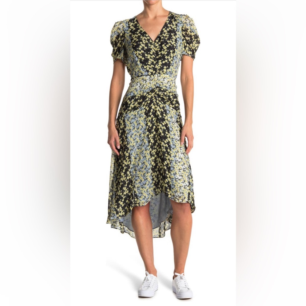 Parker Shelley Floral Print Silk Blend Dress sz 12 in Blossom Stripe